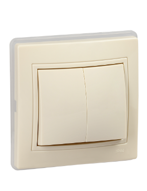 Фотография товара 'IEK KVARTA Выключатель 2-клавишный ВС10-2-0-ККм-44 10А IP44 кремовый KV-V20-10-44-K33'