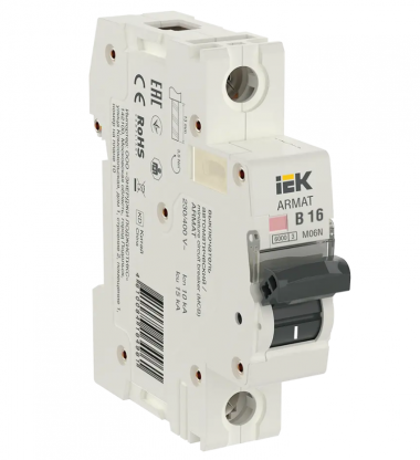 Фотография товара 'IEK ARMAT Автоматический выключатель M10N 1P B 16А AR-M10N-1-B016'