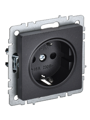 Фотография товара 'IEK BRITE Розетка 1-местная с заземлением без защитных шторок 16А РС11-1-0-БрЧ черный BR-R11-16-K02'