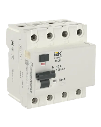 Фотография товара 'IEK ARMAT Выключатель дифференциального тока R10N 4P 40А 100мА тип AC, AR-R10N-4-040C100'