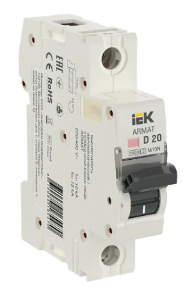 Фотография товара 'IEK ARMAT Автоматический выключатель M10N 1P D 20А AR-M10N-1-D020'