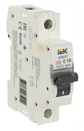 Фотография товара 'IEK ARMAT Автоматический выключатель M06N 1P C 16А AR-M06N-1-C016'