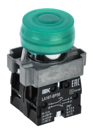 Фотография товара 'IEK Кнопка управления LA167-BP35 d=22мм 1з+1р зеленая BBT20-BP35-3-22-67-K06'
