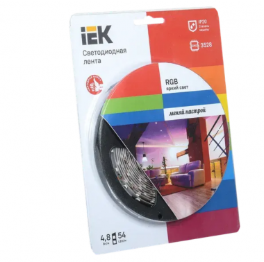 Фотография товара 'IEK Лента светодиодная 5м блистер LSR-3528RGB54-4.8-IP20-12V LSR1-3-054-20-1-05'
