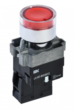Фотография товара 'IEK Кнопка управления LA167-BW3472 d=22мм RC 1р с подсветкой красная BBT20-BW3472-2-12-67-K04'