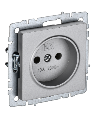 Фотография товара 'IEK BRITE Розетка 1-местная без заземления без защитных шторок 10А РС10-1-0-БрА алюминий BR-R10-10-K47'