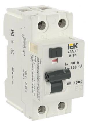 Фотография товара 'IEK ARMAT Выключатель дифференциального тока R10N 2P 40А 100мА тип AC, AR-R10N-2-040C100'