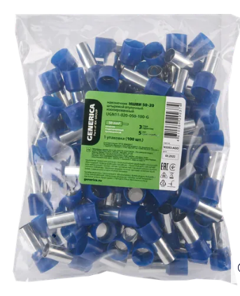 Фотография товара 'IEK Наконечник НШВИ 50-20 50мм2 с изолированным фланцем (100шт/упак) UGN11-020-050-100-G'