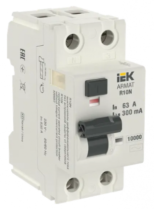 Фотография товара 'IEK ARMAT Выключатель дифференциального тока R10N 2P 63А 300мА тип AC, AR-R10N-2-063C300'