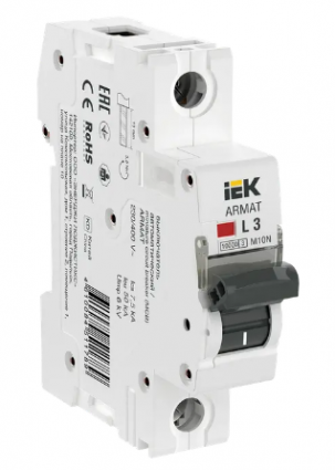 Фотография товара 'IEK ARMAT Автоматический выключатель M10N 1P L 3А AR-M10N-1-L003'