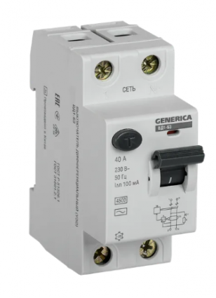 Фотография товара 'IEK Выключатель дифференциальный (УЗО) ВД1-63 2Р 40А 100мА, MDV15-2-040-100'