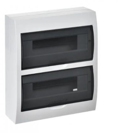 Фотография товара 'IEK  Корпус пластиковый ЩРН-П-24 черная прозрачная дверь IP41 MKP12-N-24-41-G'