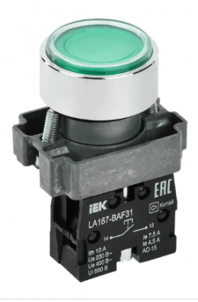 Фотография товара 'IEK Кнопка управления LA167-BAF31 d=22мм 1з зеленая BBT20-BAF31-1-22-67-K06'