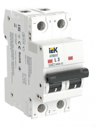 Фотография товара 'IEK ARMAT Автоматический выключатель M06N-DC 2P L 3А, AR-M06N-2-L003DC'