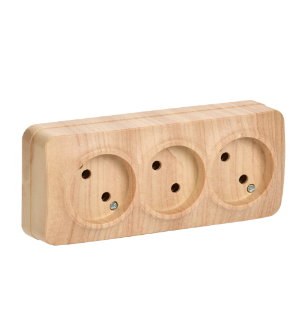 Фотография товара 'IEK Розетка трехместная для открытой установки РС23-2-ХС без заземления 10А GLORY сосна ERH30-K34-10'