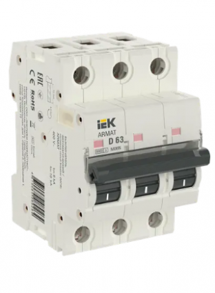 Фотография товара 'IEK ARMAT Автоматический выключатель M06N 3P D 63А, AR-M06N-3-D063'