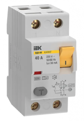 Фотография товара 'IEK Выключатель дифференциальный (УЗО) KARAT ВД3-63 2P 40А 30мА 6кА тип A, MDV21-2-040-030'