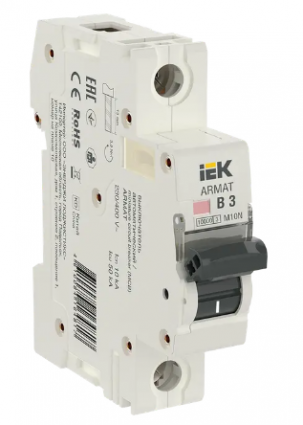 Фотография товара 'IEK ARMAT Автоматический выключатель M10N 1P B 3А AR-M10N-1-B003'