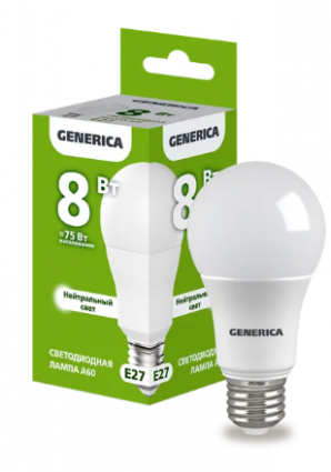 Фотография товара 'IEK Лампа светодиодная A60 груша 8Вт 230В 4000К E27 LL-A60-08-230-40-E27-G'