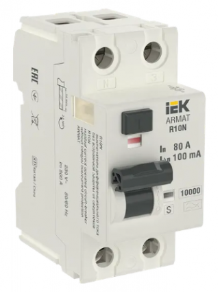 Фотография товара 'IEK ARMAT Выключатель дифференциального тока R10N 2P 80А 100мА тип A-S, AR-R10N-2-080AS100'