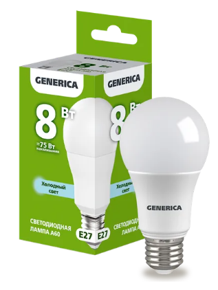 Фотография товара 'IEK Лампа светодиодная A60 груша 8Вт 230В 6500К E27 LL-A60-08-230-65-E27-G'