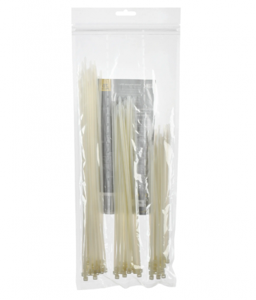 Фотография товара 'IEK Набор хомутов 3,6х200; 3,6х250; 3,6х300 белые (75шт/упак) UNH35-N03-075'