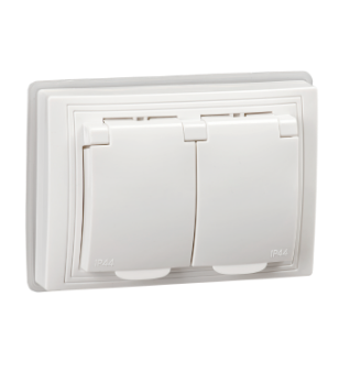 Фотография товара 'IEK KVARTA Розетка 2-местная РСбш12-3-КБ-44 с заземляющим контактом с защитными шторками и крышкой 16А IP44 белый KV-R26-16-44-K01'