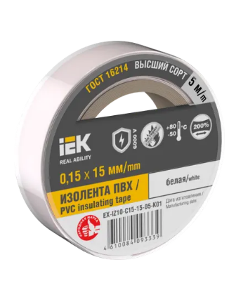 Фотография товара 'IEK MIXTAPE 7 Изолента 0,15х15мм белая 5м EX-IZ10-C15-15-05-K01'