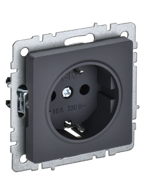 Фотография товара 'IEK BRITE Розетка 1-местная с заземлением с защитными шторками 16А РС14-1-0-БрГ графит BR-R14-16-K53'