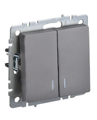 Фотография товара 'IEK BRITE Выключатель 2-клавишный с индикацией 10А ВС10-2-1-БрС сталь BR-V20-1-10-K46'