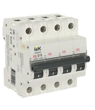 Фотография товара 'IEK ARMAT Автоматический выключатель M06N 4P D 6А, AR-M06N-4-D006'
