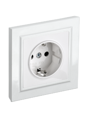 Фотография товара 'IEK BRITE Розетка 1-местная с заземлением с защитными шторками 16А в сборе РСР14-1-0-БрБ белый BR-R14-16-K01-F'