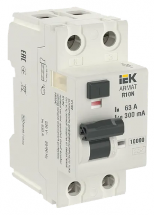 Фотография товара 'IEK ARMAT Выключатель дифференциального тока R10N 2P 63А 300мА тип A, AR-R10N-2-063A300'