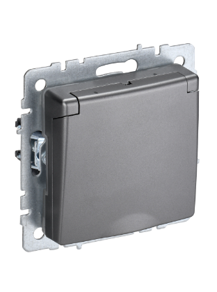 Фотография товара 'IEK BRITE Розетка 1-местная с заземлением с защитными шторками и крышкой 16А IP44 РСбш10-3-44-БрС сталь BR-R16-16-44-K46'