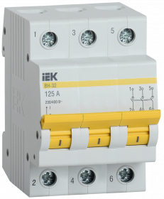 Фотография товара 'IEK Выключатель нагрузки (мини-рубильник) ВН-32 3Р 125А, MNV10-3-125'