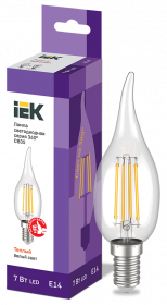 Фотография товара 'IEK Лампа LED CВ35 свеча на ветру 7Вт 230В 3000К E14 серия 360°, LLF-CB35-7-230-30-E14-CL'