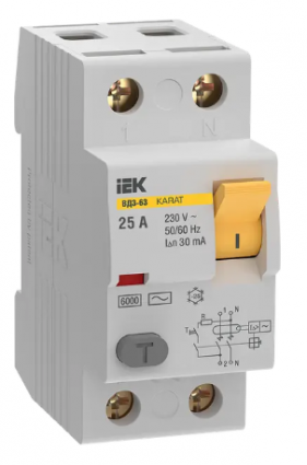 Фотография товара 'IEK Выключатель дифференциальный (УЗО) KARAT ВД3-63 2P 25А 30мА 6кА тип AC, MDV20-2-025-030'