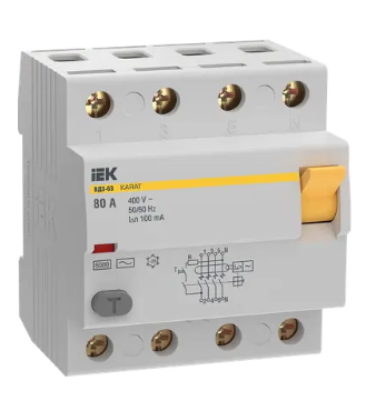 Фотография товара 'IEK Выключатель дифференциальный (УЗО) KARAT ВД3-63 4P 80А 100мА 6кА тип AC, MDV20-4-080-100'
