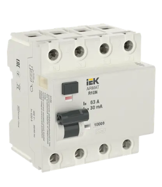 Фотография товара 'IEK ARMAT Выключатель дифференциального тока R10N 4P 63А 30мА тип A, AR-R10N-4-063A030'