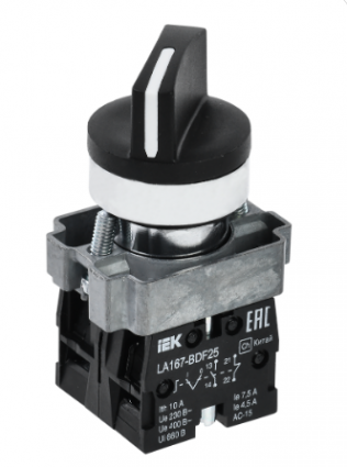 Фотография товара 'IEK Переключатель LA167-BDF25 на 2 положения 1з+1р черный BSW20-BDF25-3-24-67-2-K02'