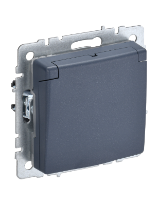 Фотография товара 'IEK BRITE Розетка 1-местная с заземлением с защитными шторками и крышкой 16А IP20 РСбш10-3-БрМ маренго BR-R16-16-K35'