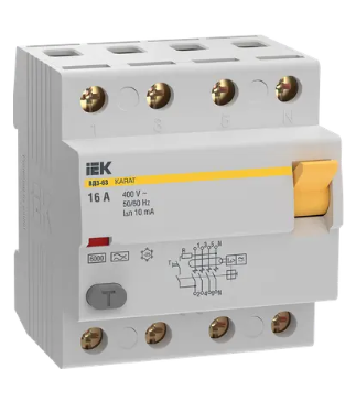 Фотография товара 'IEK Выключатель дифференциальный (УЗО) KARAT ВД3-63 4P 16А 10мА 6кА тип A, MDV21-4-016-010'