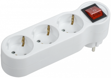 Фотография товара 'IEK Тройник Т-01/03В 3 места 2P+PE 16А с выключателем, WTP10-16-03-ZK-K01'