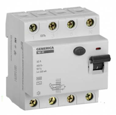 Фотография товара 'IEK Выключатель дифференциальный (УЗО) ВД1-63 4Р 50А 300мА, MDV15-4-050-300'