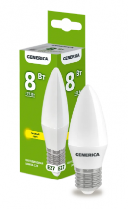 Фотография товара 'IEK Лампа светодиодная C35 свеча 8Вт 230В 3000К E27 LL-C35-08-230-30-E27-G'