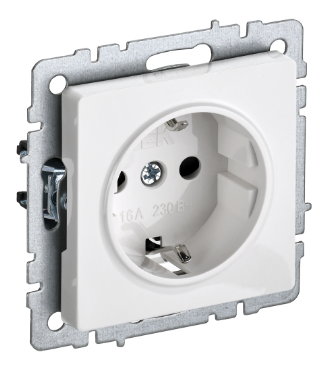 Фотография товара 'IEK BRITE Розетка 1-местная с заземлением с защитными шторками 16А РС14-1-0-БрБ белый BR-R14-16-K01-PRO'