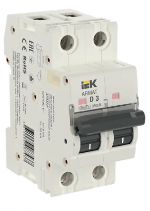 Фотография товара 'IEK ARMAT Автоматический выключатель M06N 2P D 3А, AR-M06N-2-D003'