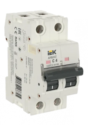 Фотография товара 'IEK ARMAT Автоматический выключатель M10N 2P C 4А AR-M10N-2-C004'