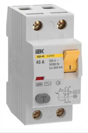 Фотография товара 'IEK Выключатель дифференциальный (УЗО) KARAT ВД3-63 2P 40А 300мА 6кА тип AC, MDV20-2-040-300'