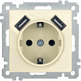 Фотография товара 'IEK Розетка РЮш10-1-Б с заземляющим контактом с защитной шторкой 16А USBх2 2,1A BOLERO, ERB14-K33-16-U2'